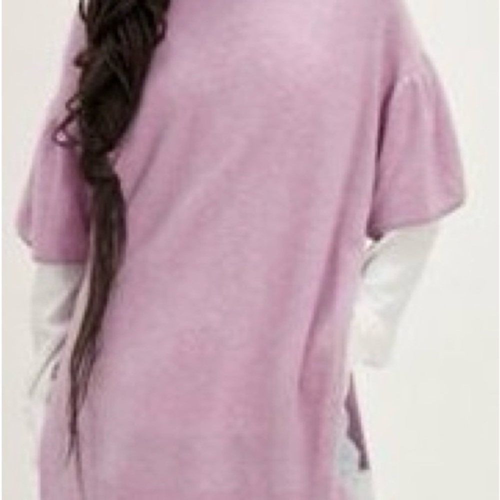We the free we meant lilac 100% cashmere sweater, slits up sides, ruffle sleeve